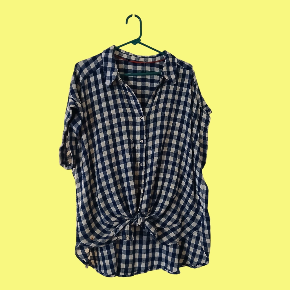 Navy Blue Checkered Women's Top